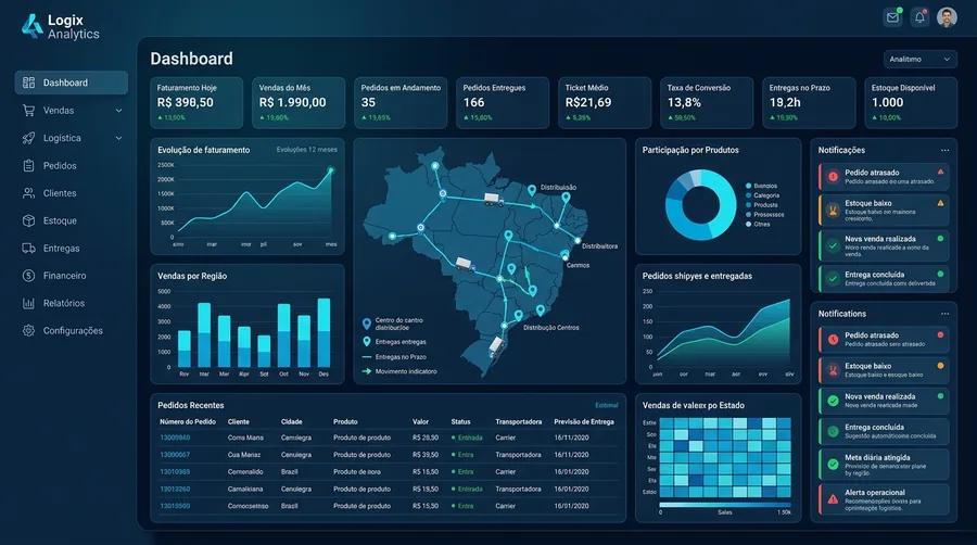 Demonstração do Dashboard Logix Analytics